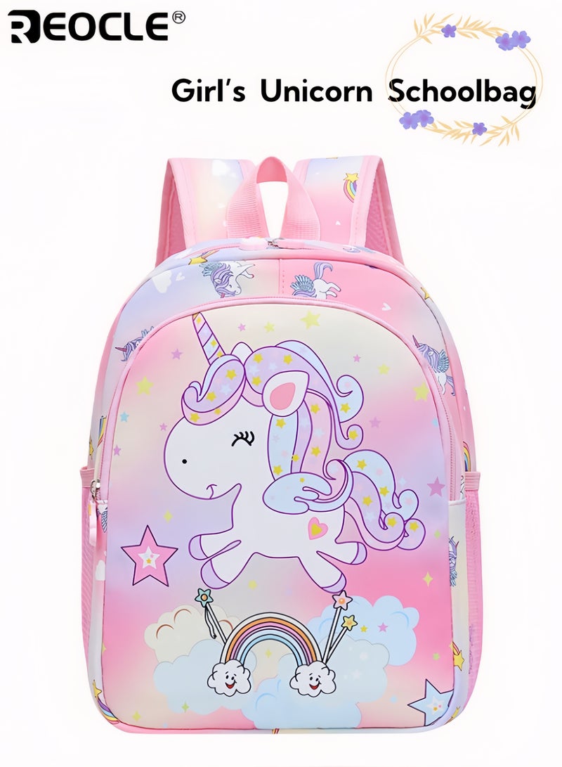 REOCLE Girl’s Kindergarten Schoolbag Princess Style Unicorn Design Cartoon Bag Large Capacity Adjustable Strips Youngsters's Outdoor Backpack Shoulder Bag - Image 1
